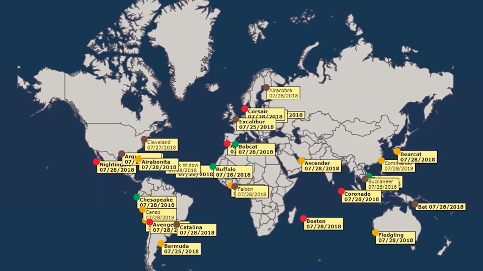 لقطة شاشة من برنامج NS Voyage Manager تعرض بيانات أحداث أسطول المركبات