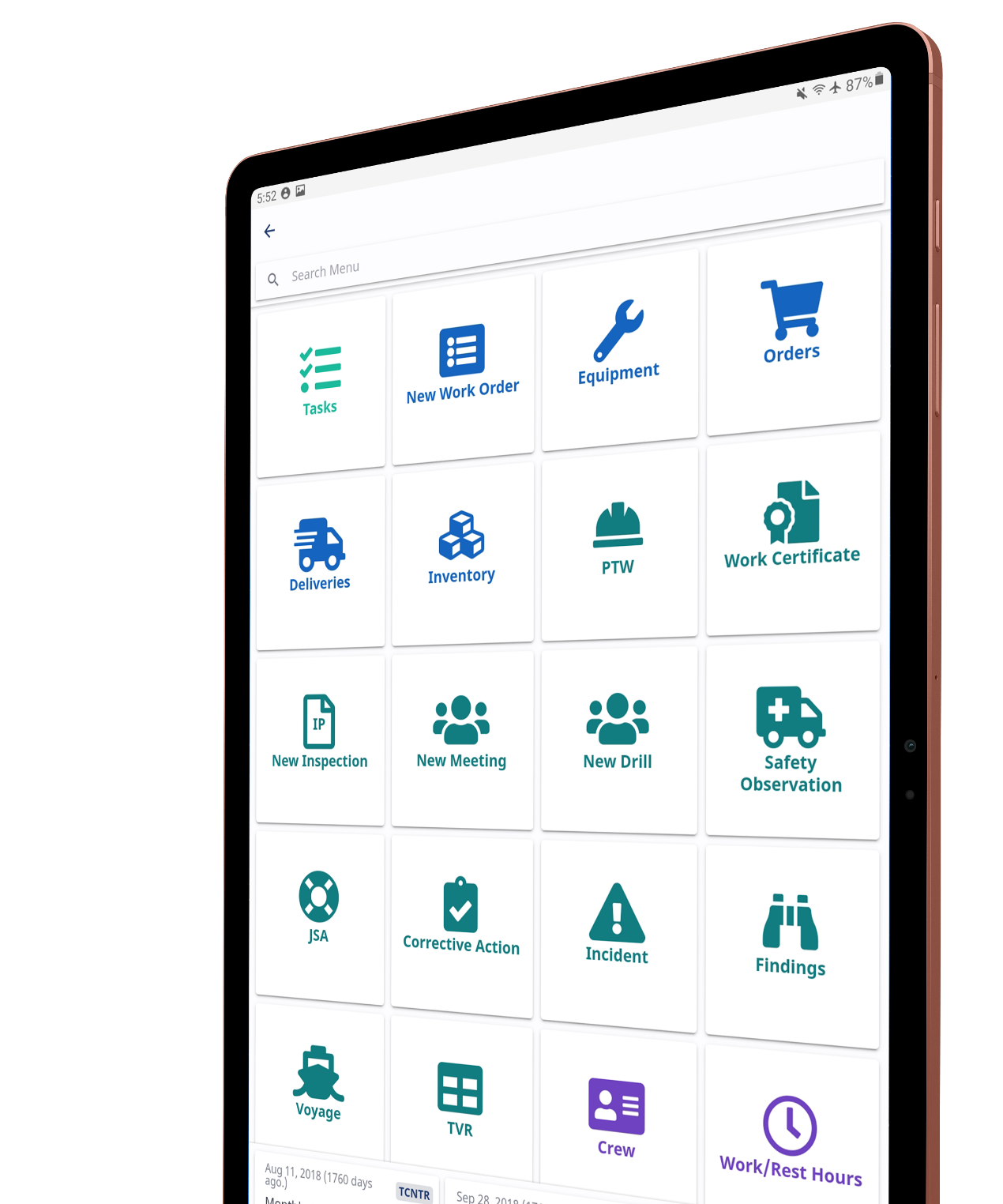 Mockup of NS Workboat App interface