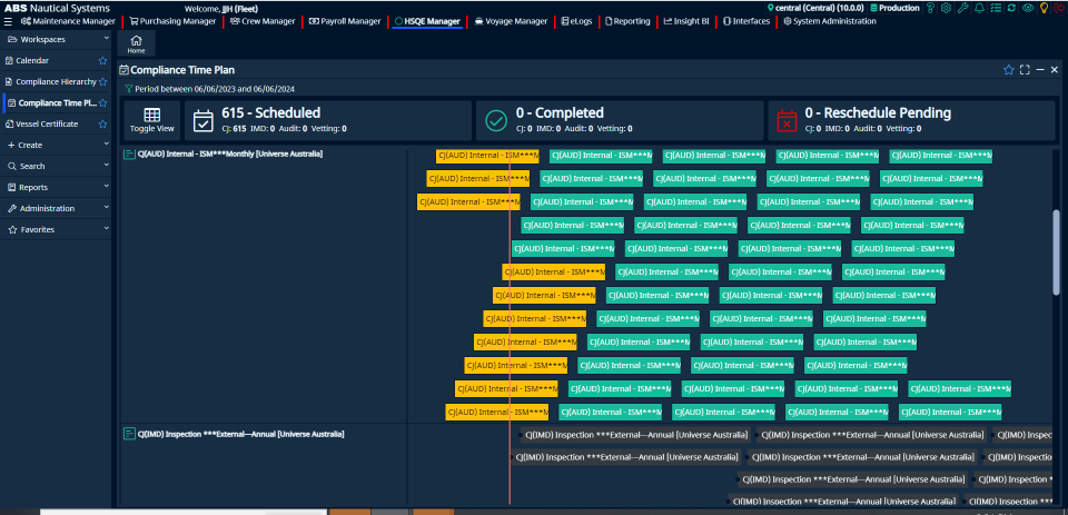 Screenshot eines Compliance-Plans in HSQE in der Web-Vorschau