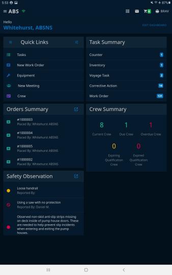 Nautical Systems Workboat 运营数据屏幕截图